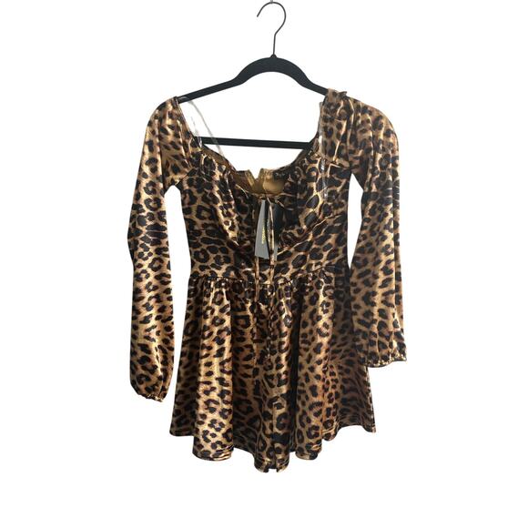 Kaylee Kollection Cheetah Print Slip Off Shoulder Mini Dress - Picture 1 of 10
